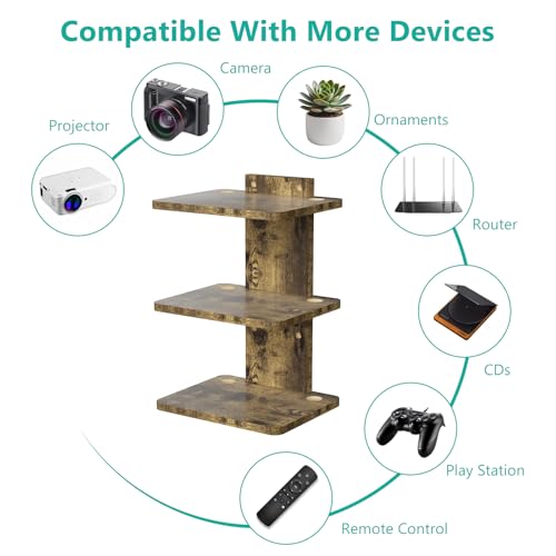 Image of WALI Floating TV Shelf, 3 Tier Projector Shelf for DVD Player, Routers, Game Console, Cable Boxes, Living Room Decor Accessories, Wall Mount Shelves Holds Up to 22lbs(CS303NC), 3-Shelf, Vintage Brown