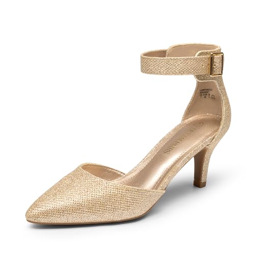 Image of DREAM PAIRS Women's Kitten Heels Ankle Strap Pumps | 2.5 inch Kitten Heel, Classic Closed Pointed Toe, Ankle Strap, Soft Insole, Versatile for Wedding Party Work