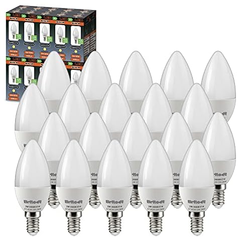 Brite-R 20x E14 SES Candle LED Bulbs 5W Warm White 270° Beam 3000K 400lm 90% Energy Save* 50W Halogen Equiv Replacement Lamp AC220-240V Wide Angle Frosted Home Office Lighting UK Warranty Pack of 20 Cover