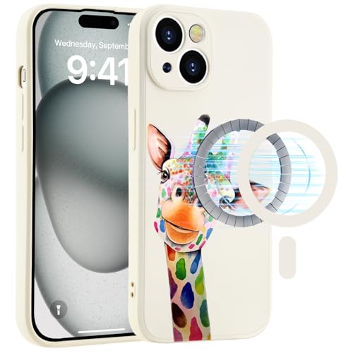 MAYCARI Magnetisch Giraffen Silikon Hülle für iPhone 13, Niedlich handyhülle mit Seidig-Weicher Berühren Kompatibel mit Magafe, Stoßfeste Hülle mit Mikrofaser-Futter für iPhone 13
