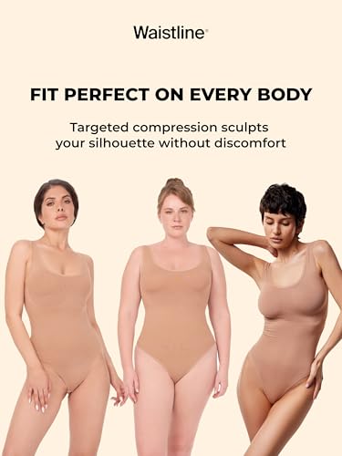 WAISTLINE Women's Sleeveless Bodysuit - Seamless Tummy Control Shapewear Body Suit - Sculpting Snatched Waist Shaper (Nude L)