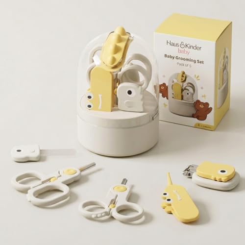 Image of Haus & Kinder Baby Grooming Kit | 5 in 1 Newborn Care Set with Nail Clipper, Scissors, File & Tweezer | Safe Stainless Steel & BPA-Free | TinyTrims
