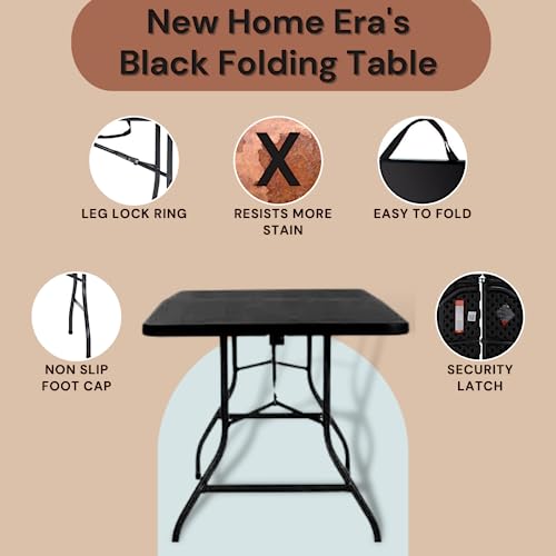 New Home Era 6ft Plastic Folding Table, Fold-in-Half Portable Utility Table Heavy Duty Portable w/Handle, for Indoor Outdoor,Picnic, Party, & Camping (Black, 6ft) - Image 7