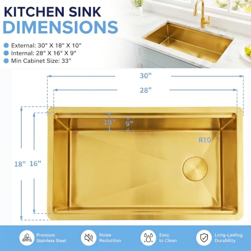 Lonsince Gold Undermount Kitchen Sink 30 inch,Single Bowl Undermount Sink 16 gauge Stainless Steel,Workstation Kitchen Sinks with Gold Accessories (30" X 18") by Lonsince - Used condition - Image 5