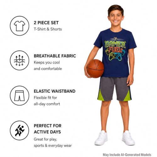 Image of Pro Athlete Active Boys Short Sets - 2 Piece Performance Crewneck Short Sleeve T-Shirt and Shorts Boys Athletic Sets (8-16)