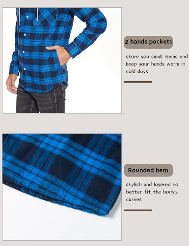 Image of MAGCOMSEN Men's Plaid Hooded Jacket Flannel Shirts Long Sleeve 4 Pockets Casual Button Down Shirts