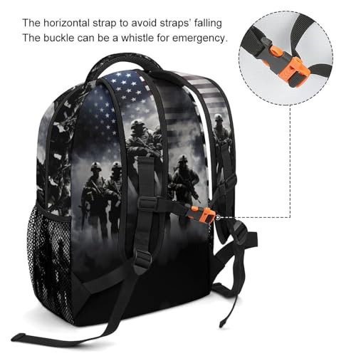 Grunge American Army Soldiers with Flag Laptop Backpack Casual Backpacks Travel Daypack Lightweight Bag for School Work3