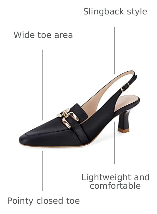 Image of Fashare Womens Slingback Heels Kitten Low Dress Shoes Closed Toe Metal Chain Elegant Work Pumps