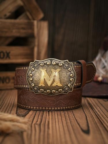 SHENHE Men's Western Cowboy Belt PU Leather Engraved Metal Buckle Embossed Belt for Jeans Pants2