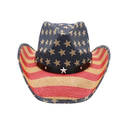 Image of Mens Straw Cowboy Hat Unisex Western Beach Sun Hat for Men Women Wide Brim Fedora Hat Cowgirl Hats Summer Panama Hat