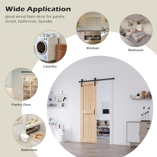 EaseLife 24in x 84in Sliding Barn Doors with 4FT Barn Door Hardware Included & Handle,DIY Assemblely,Easy Install,Apply to Interior Rooms & Storage Closet,H-Frame