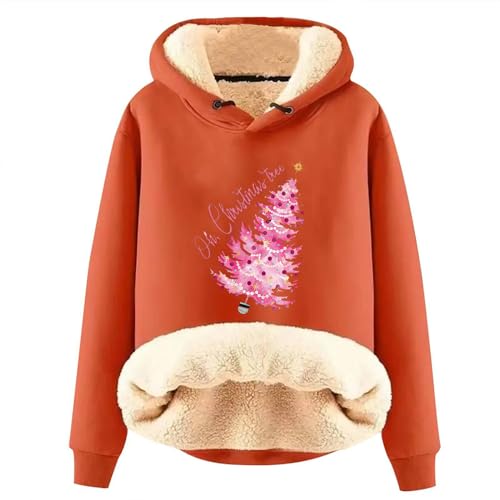 Sweat-shirt à capuche vert pour femmes avec imprimé de Noël en polaire chaude
