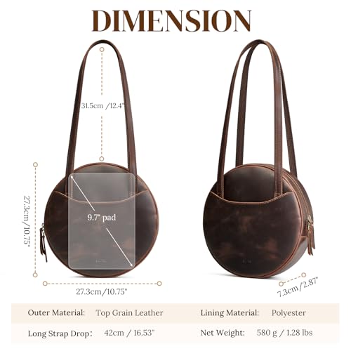 S-ZONE Large Leather Shoulder Bags for Women Circle Trendy Bag Round Purses Designer Handbag3