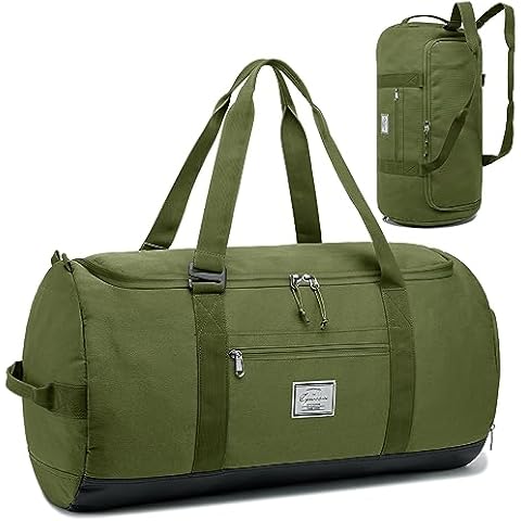 Lyweem 60L Duffle Bag for Men, Large Travel Duffel Bag for Women Lightweight Weekender Overnight Bag with Shoes Compartment Multifunctional Sports Gym Bags, Green Cover