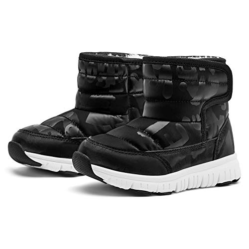 HOBIBEAR Boys Girls Kids Winter Snow Boots Waterproof Slip Resistant Outdoor Warm Shoes(Black-Size 13 Little Kids)