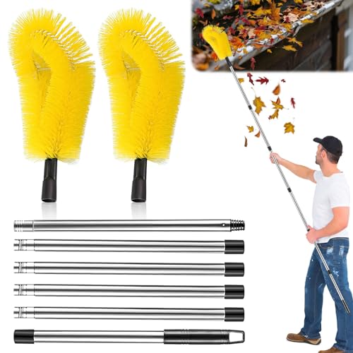 Outil de Nettoyage de Gouttière Telescopique Brosse Nettoyage de Gouttière de Toit Extensible de 250cm avec 6 Poteaux pour Nettoyer Feuilles Débris...