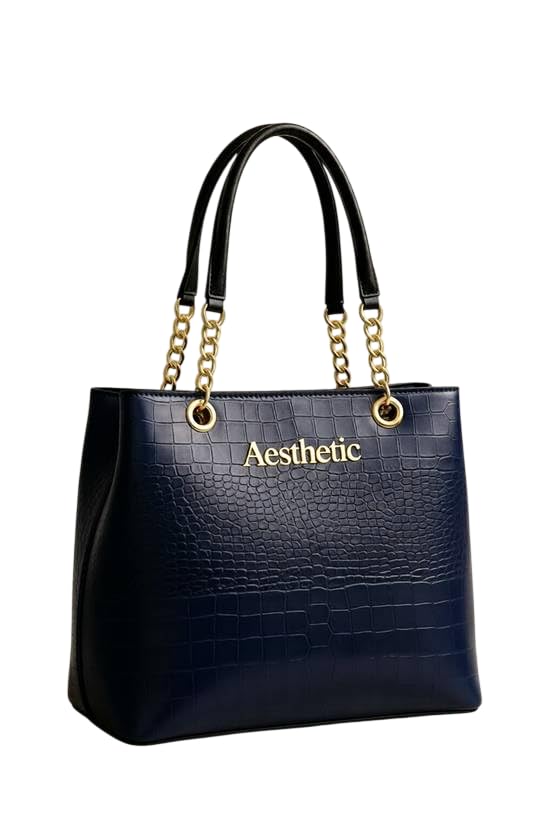 Image of Women's Structured Handbag | Premium Croc-Texture Tote Bag with Chain Handle | Stylish Office & Daily Use Ladies Shoulder Bag