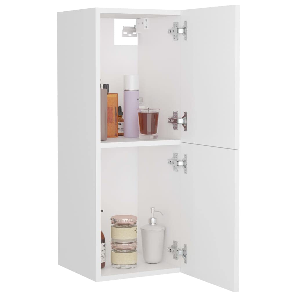 Szafka łazienkowa biała z materiału drewnopochodnego, 30 x 30 x 80 cm, z 2 półkami, zajmuje mało miejsca, zestaw mebli łazienkowych, miejsce do przechowywania i przechowywania w umywalce