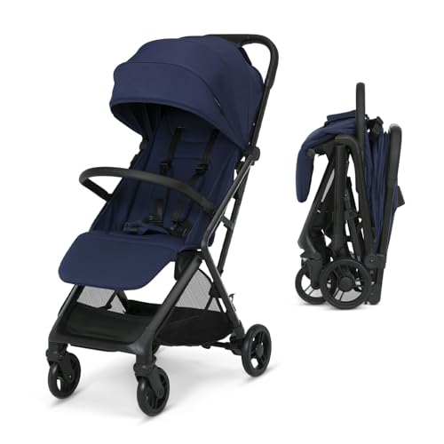 Image of Delta Children Icon Ultra Compact Lightweight Everyday & Travel Stroller - One-Hand Fold - Only 15.6 Pounds - Fits in Overhead Compartments - Greenguard Gold Certified - Multi-Position Recline, Navy