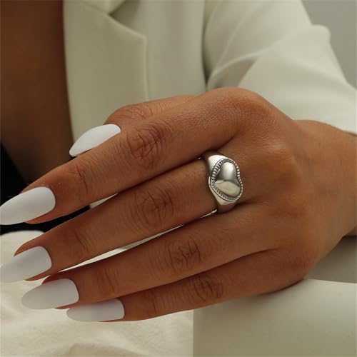 Vintage Silver Heart Ring for Women Non Tarnish,Punk Adjustable Open Heart Love Ring Dainty Engagement Wedding Promise Love Stacking Finger Rings Fashion Statement Jewelry3