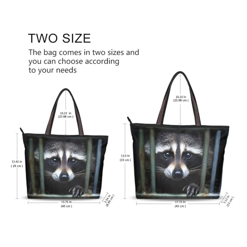 Women Tote Bag Purse Raccoon in Cell Print with Zipper, Patterned Handbag Reusable Grocery Bag Large Size3