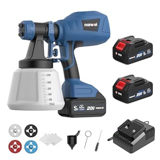 NANWEI Cordless Paint Sprayer with 2 Batteries, Paint Spray Gun with 1200ML Container, Fence Paint Sprayer with 4 Nozzles and 3 Patterns, Spray Paint Gun for House Painting (Batteries Set)