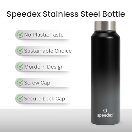 Image of Speedex Stainless Steel Water Bottle 1 Ltr, Leak Proof Screw Cap, BIS Approved 1000 ml Metal Bottle For Daily, Office, School, Gym, Travel Use for Men, Women, Kids, Adults, Black Grey, Set of 2