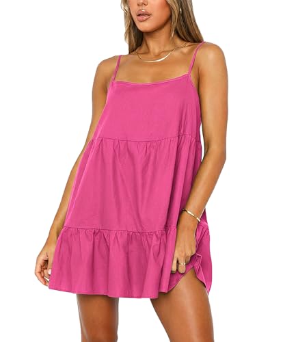 Image of Babydoll Dress for Women Spaghetti Strap Swing Dresses Sleeveless Short Flowy Dress Summer Loose Sundress