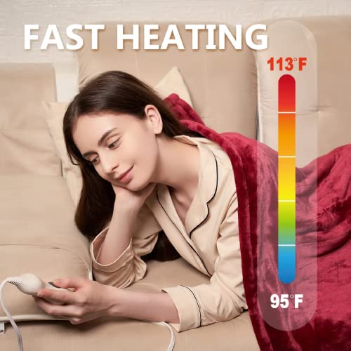 Tefici Electric Heated Blanket Throw, Super Cozy Soft 2-Layer Flannel 50" x 60" Heated Throw with 3 Heating Levels & 4 Hours Auto Off, Machine Washable, ETL&FCC Certified, Home Office Use, Red - Image 5
