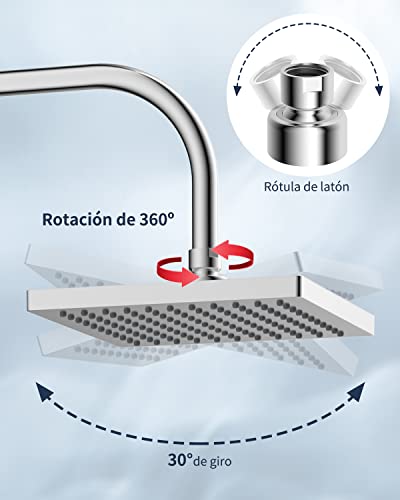 Miniatura 4 de Hibbent Rociador De Lluvia 10 Cuadrada, Rociador De Ducha Antical De Acero Inoxidable, Rociador De Ducha Fijo Empotrado En Esquina Giratoria, Experiencia De Ducha Lujosa, Fácil Instalación, Cromo