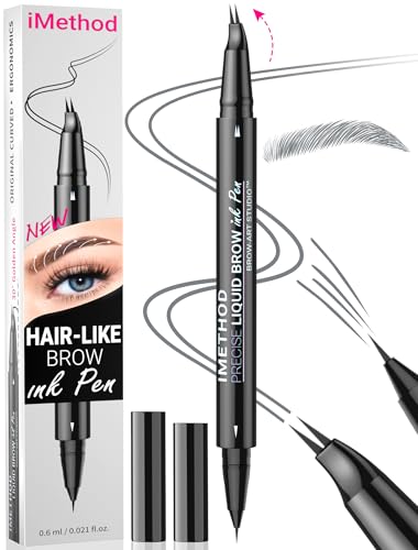 iMethod Curved Microblading Augenbrauenstift - Eyebrow Pencil 2-in-1 Dual-Ended Augenbrauenstift Micro-Gabelspitzen-Applikator & präziser Pinselspitze erzeugt natürliche Augenbrauen, Grey