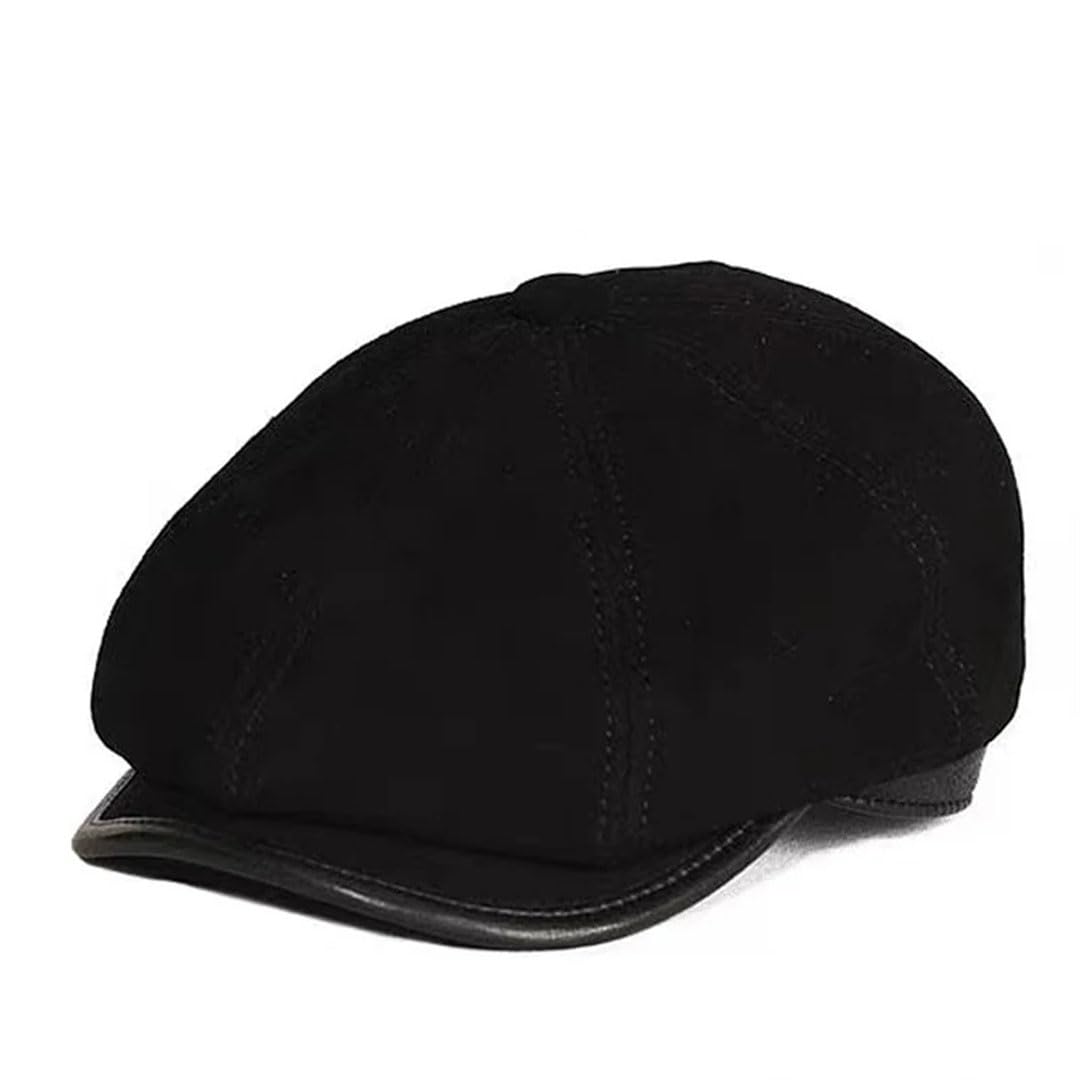 Boina de piel de ante para hombre, 100% ante de oveja, gorras octogonales