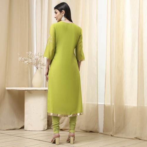 Image of BIBA Women Poly Chanderi Straight Printed Suit Set