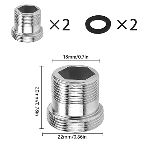 ShnminEU 2 Stück Messing Wasserhahn-Adapter M18 auf M22 NPT M18 Außengewinde auf M22 Außengewinde Wasserhahn Belüfter Anschluss für Waschbecken Küche Luftsprudler Wasserfilter mit Gummidichtung