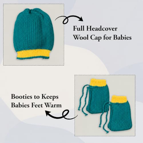Image of Baby Unisex New Born Baby Boys Girls Soft Comfortable Trendy Woolen Round Neck Stripe Sweater Set with Payjami, Cap and Pair of Booties for Toddlers