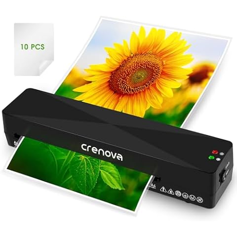 Crenova Laminator, Laminator Machine with 10 Laminating Sheets, A4 Laminating Machine Hot & Cold with Fast Warm Technology, Thermal Laminator 9 Inch for Home Office School Business Black Cover