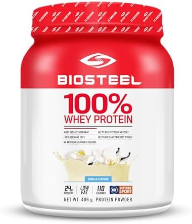BioSteel Sports Vanilla 100% Whey Protein Powder, rBGH Hormone Free and Non-GMO Post Workout Formula, 14 Servings, Sugar Free