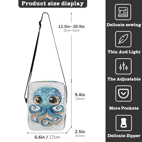 Crossbody Bag Cute Blue Octopus Messenger Bag for Women Men Purse Shoulder Bag Satchel Bag with Adjustable Strap 214B92553