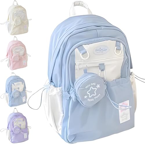 Rosy Posy Backpack, Rosyposy Soft Setting Cream Star Drawstring Backpack, Comfortable, Large Capacity, Durable Waterproof (Sky Blue)