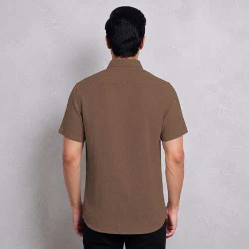 Image of TOPLOT Men's Casual Short Sleeve Button Down Shirt | Lightweight Breathable Textured Linen Formal Shirt | Summer Beach Vacation Relaxed Fit Man Shirts (5260)