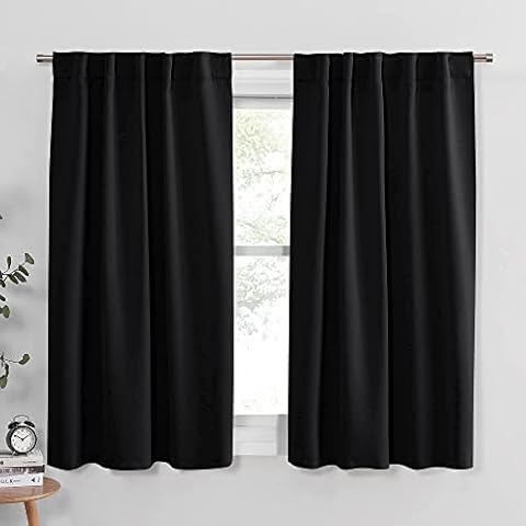 PONY DANCE Short Blackout Curtains 45 inch Long - Thermal Insulated Black Curtains for Bathroom/Kitchen/Bedroom, 42 Wide by 45 Inches Length, Black, 2 Panels Cover