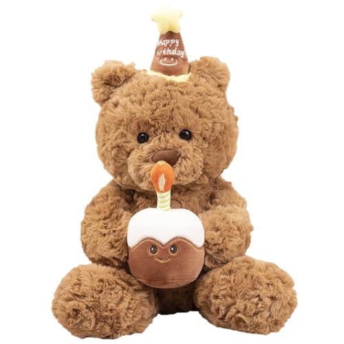 Teddy Bear Plush Birthday Cake Stuffed Bear Toy with Cupcake & Embroidered Birthday Hat Cute Plush Birthday Gift for Kids & Babies