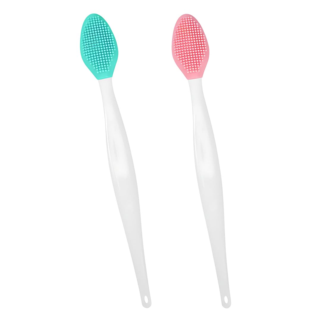 2 brosses à gommage des lèvres en silicone double face et des brosses de nettoyage des points noirs ; utilisables aussi pour le nettoyage du visage, disponibles en diverses couleurs (rose, vert)