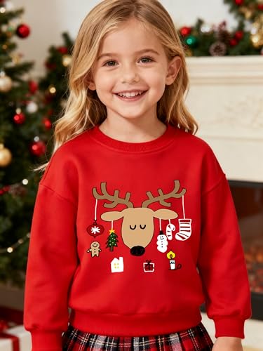 Image of EULLA Toddler Girls Christmas Sweatshirt Long Sleeve Snowman Deer Santa Claus Xmas Holiday Shirts for Kids Sweater 2-7 Years