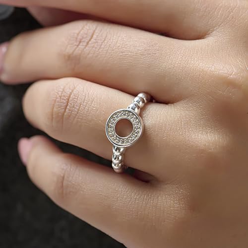 Image of TRUESILVER ACPL 925 Sterling Silver Eternity Wedding Band Pave CZ Circle Caviar Bead Statement Ring for Women