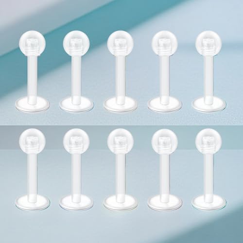 D.Bella Clear Cartilage Earring-16pcs 16G Clear Acrylic Bioflex Tragus Retainer Lip Rings Nose Studs Labret Ear Helix Earring Clear 6mm/8mm/10mm/12mm4