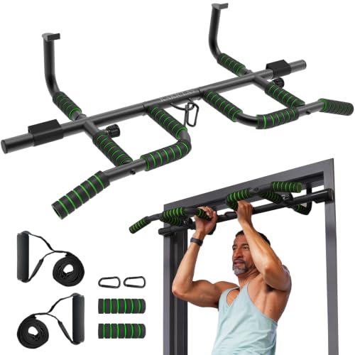 Image of KAKICLAY New Upgrade Pull Up Bar for Doorway with Ergonomic Grip - Upto 440 Lbs Capacity, No Screwing or Slipping - USA Original Patent, Designed, Shipped, Warranty