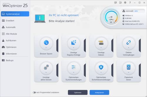 WinOptimizer 25 - 3 USER Lizenz - Tuning für Windows 11 10 8.1 8 7 - unbegrenzte Laufzeit - Image 3