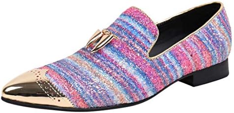 Santimon Mens Loafers Moccasin Sparkling Leather Casual Metal Tip Smoking Slipper Dress Shoes Pink 11 | Image 1