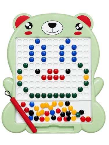 Image of Magnetic Drawing Board for Kids with 80 Beads & Pen | Big Size Educational Doodle Board | Preschool Learning & Fine Motor Skills Toy for Toddlers (Green)